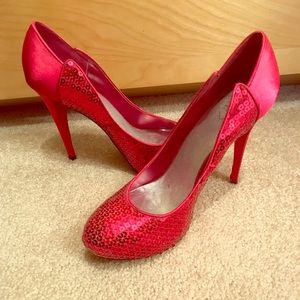 Hot pink, sequined pumps, worn once!